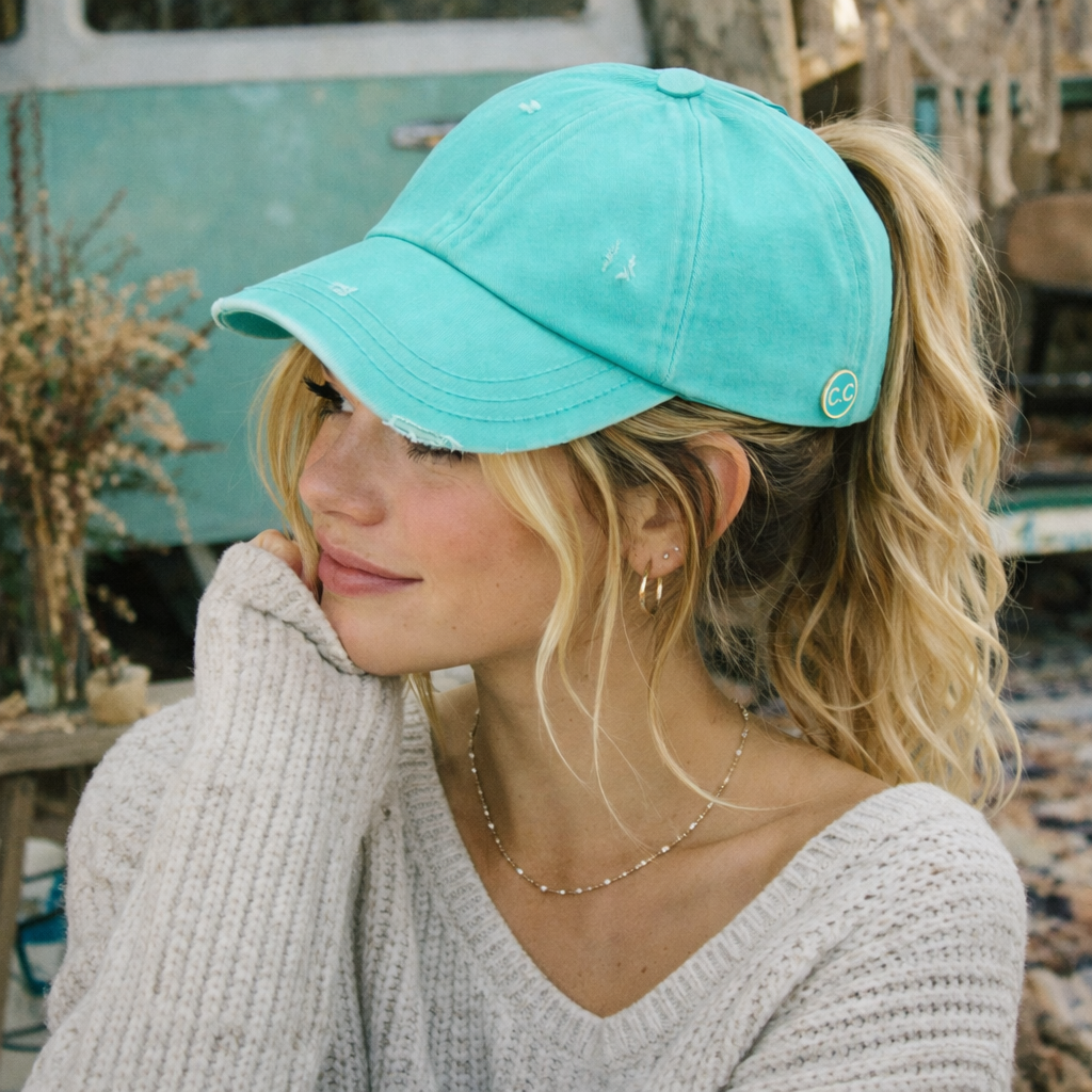 C.C® Criss Cross Ponytail Cap - Women's Cotton Baseball Hat for Ponytails & Braids