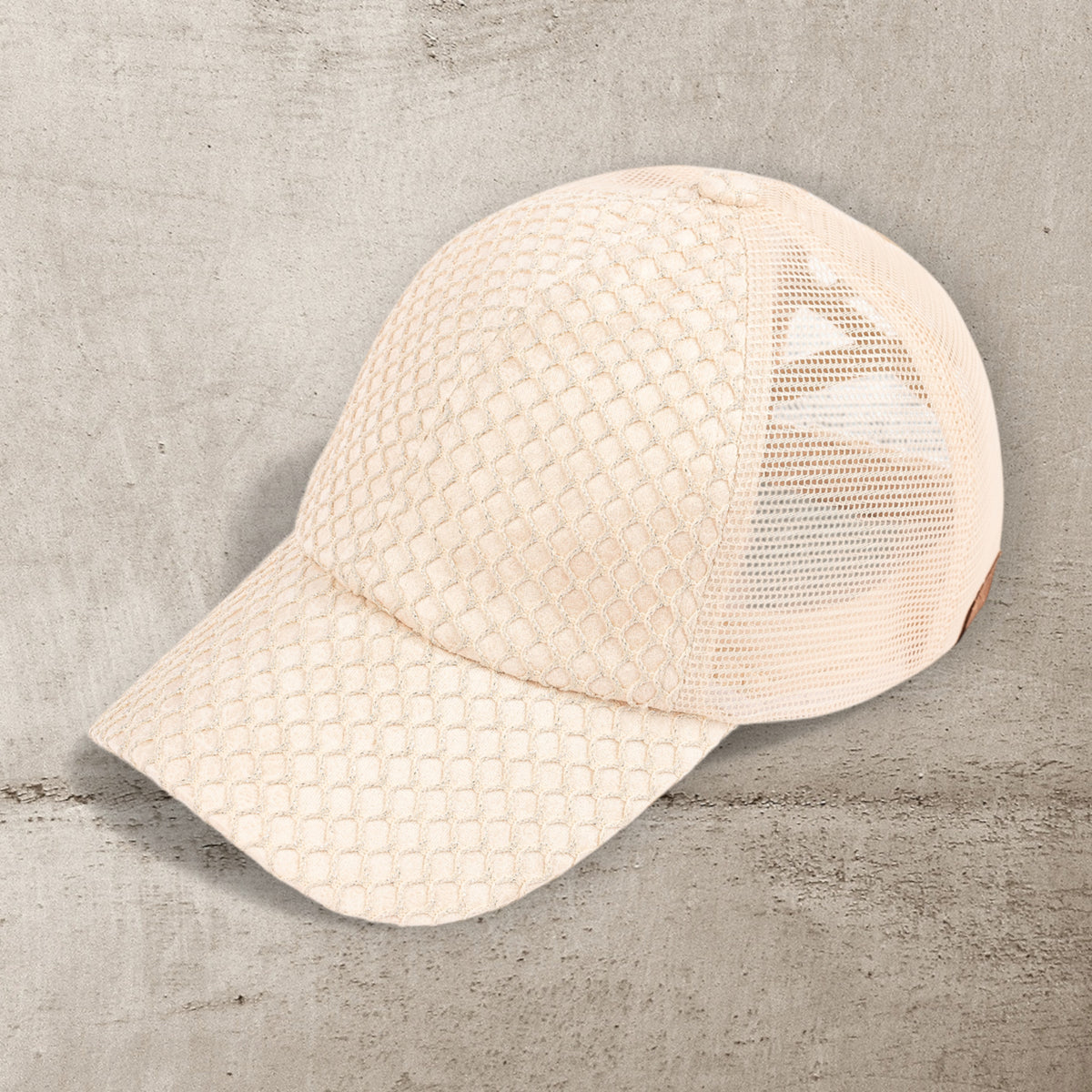 CC Textured Faux Leather Pony Hats Criss Cross Style Women Cap for Ponytails