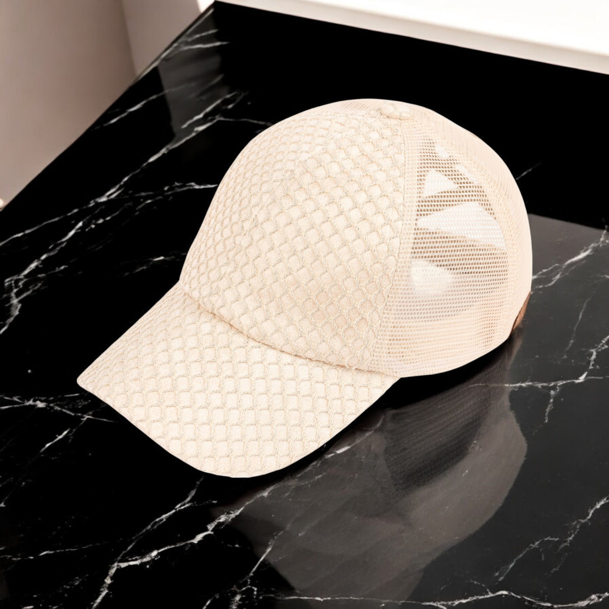 CC Textured Faux Leather Pony Hats Criss Cross Style Women Cap for Ponytails