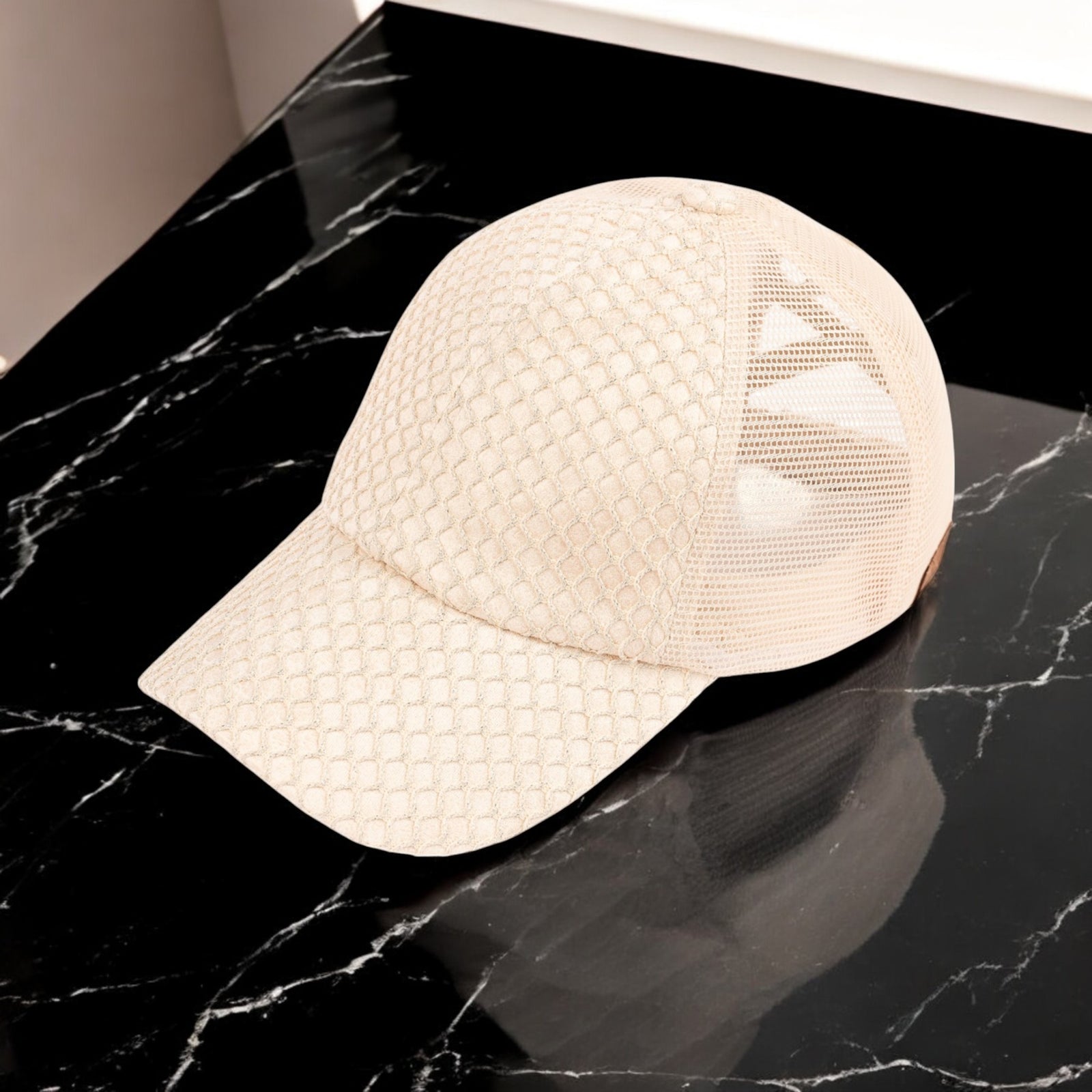 CC Textured Faux Leather Pony Hats Criss Cross Style Women Cap for Ponytails