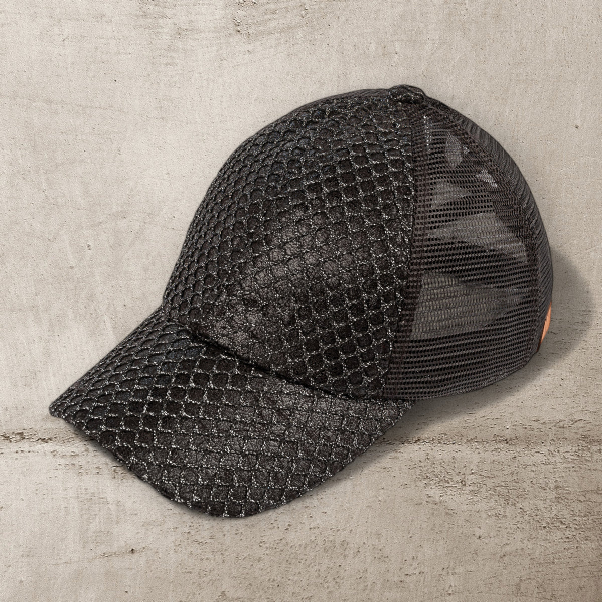 CC Textured Faux Leather Pony Hats Criss Cross Style Women Cap for Ponytails