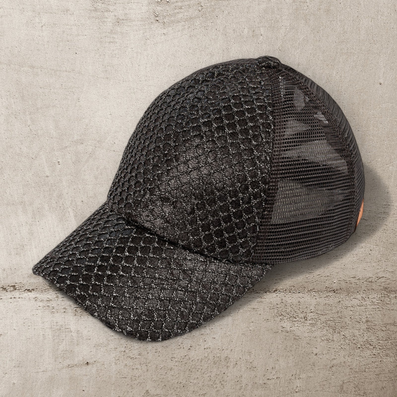 CC Textured Faux Leather Pony Hats Criss Cross Style Women Cap for Ponytails