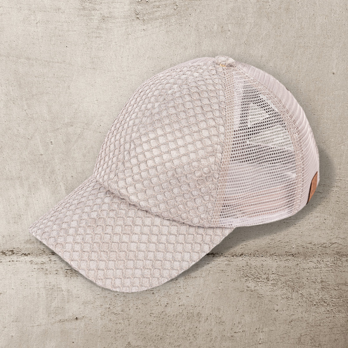 CC Textured Faux Leather Pony Hats Criss Cross Style Women Cap for Ponytails