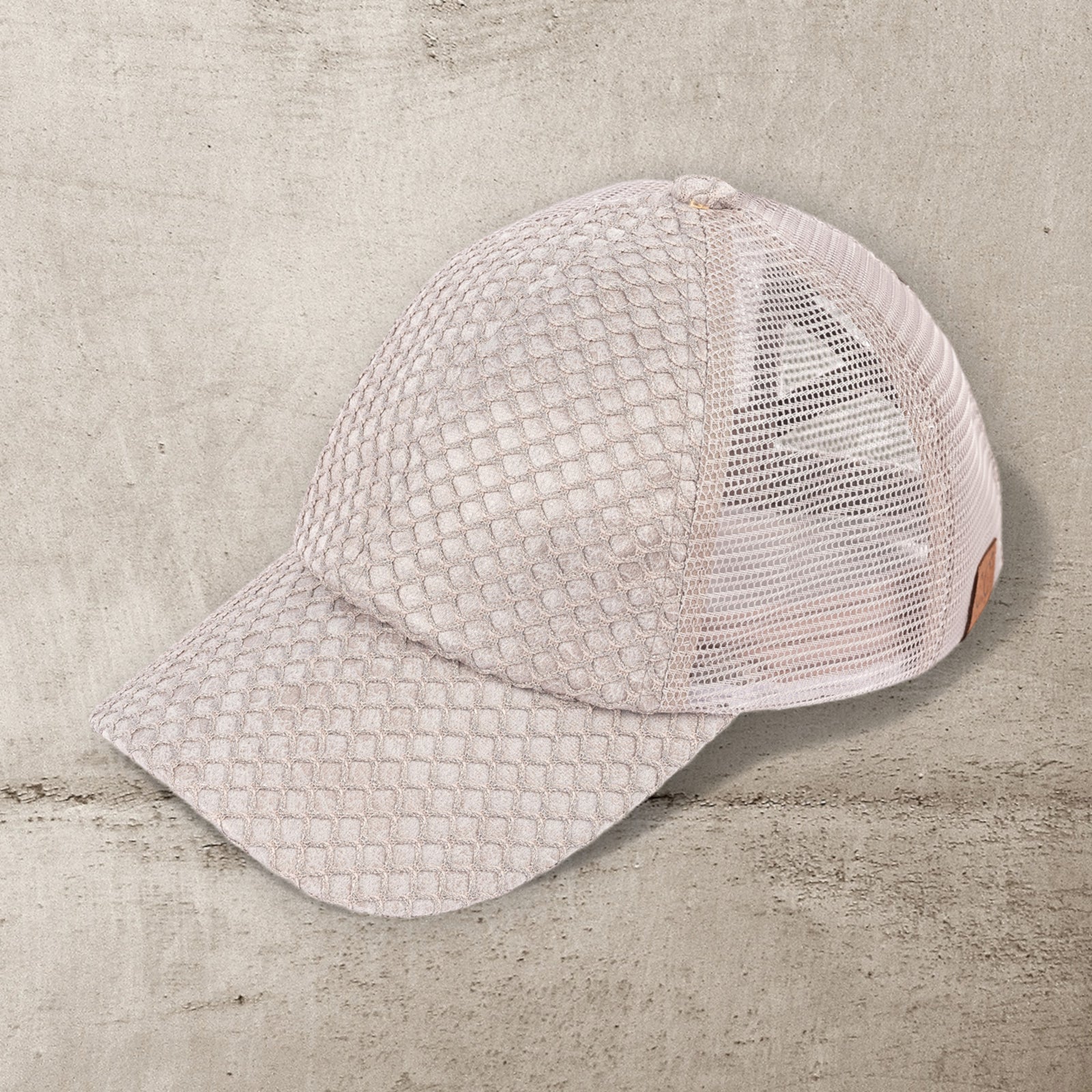 CC Textured Faux Leather Pony Hats Criss Cross Style Women Cap for Ponytails