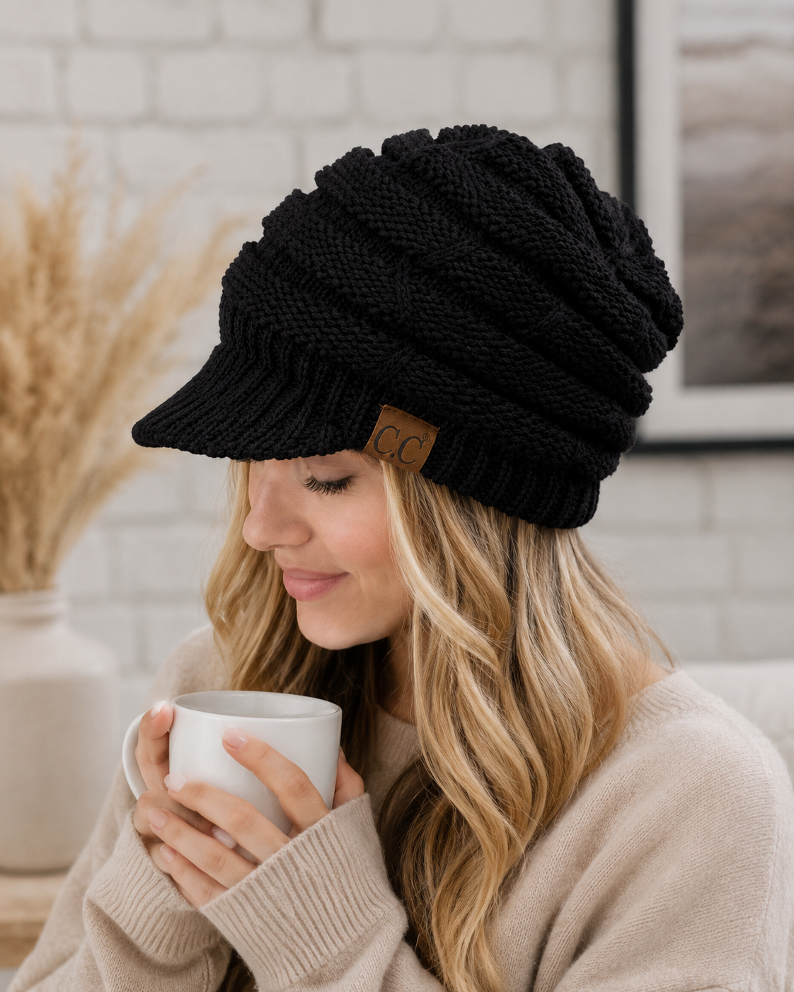 C.C Ribbed Knit Brimmed Beanie Hat