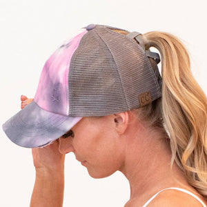 CC Tie-Dye Mesh Criss-Cross  Pony Cap | Adult and Kid Sizes - Truly Contagious