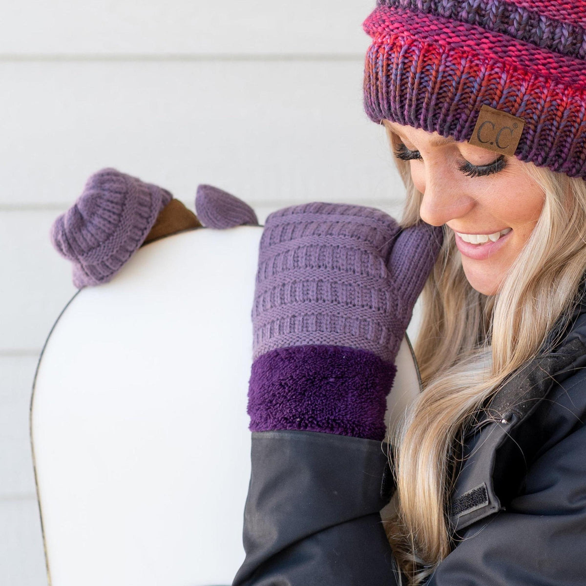 CC Mittens Color Block Warm Lined Knit For Women Cozy