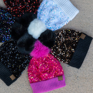 CC Sequin Fur Pom Beanie | Adult and Kid Sizes - Truly Contagious
