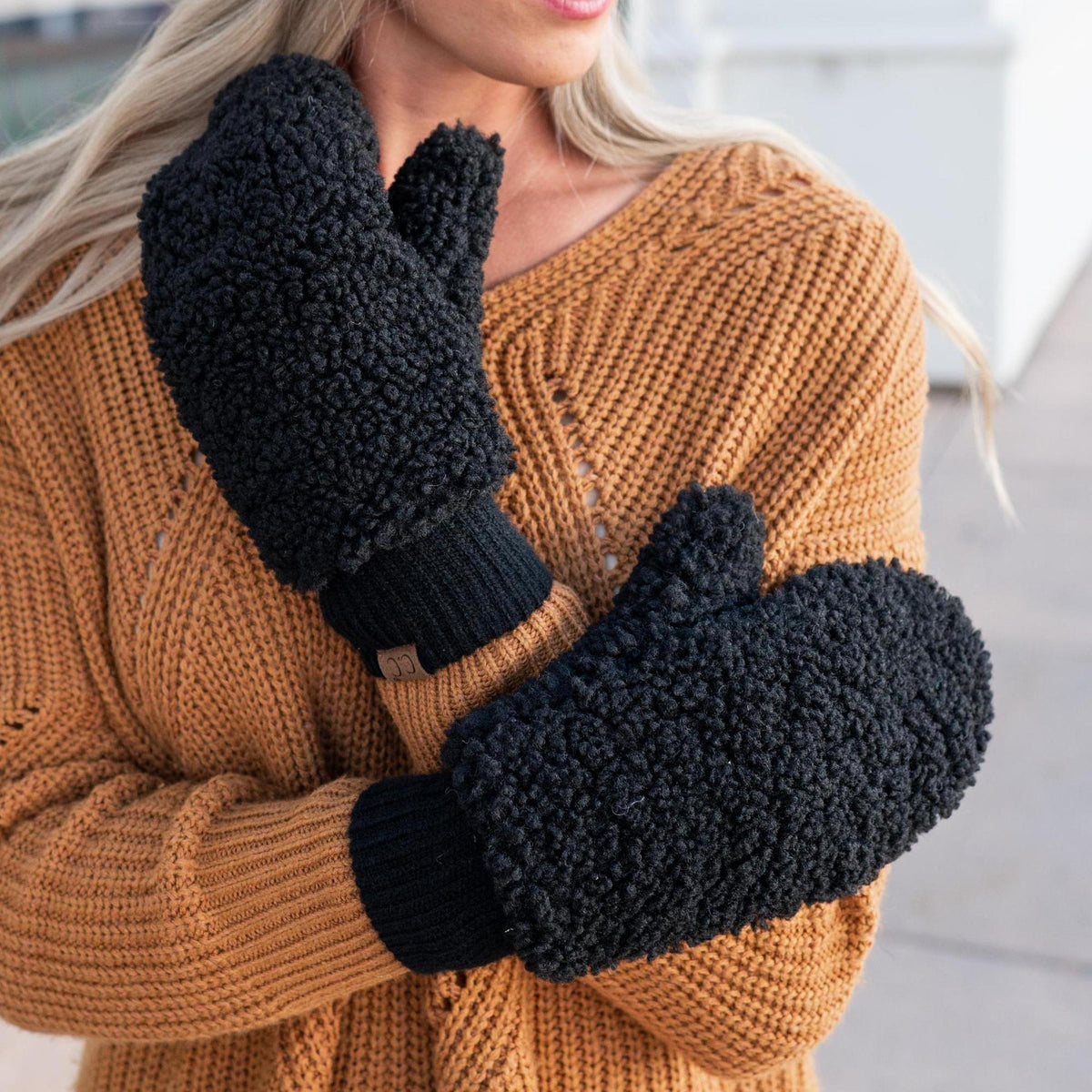 CC Soft Sherpa Mittens - Fold-Down Convertible Winter Mittens