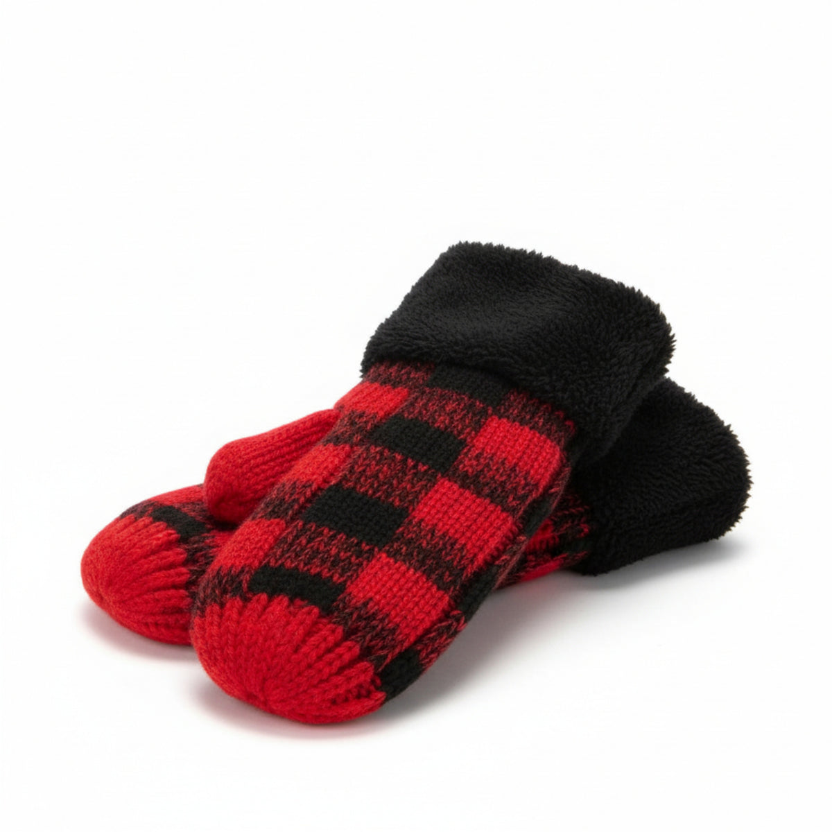 CC Buffalo Plaid Sherpa Lined Winter Fashion Women Mittens