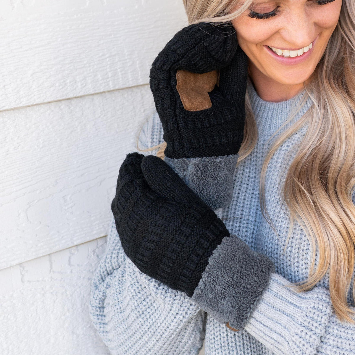 CC Mittens Color Block Warm Lined Knit For Women Cozy