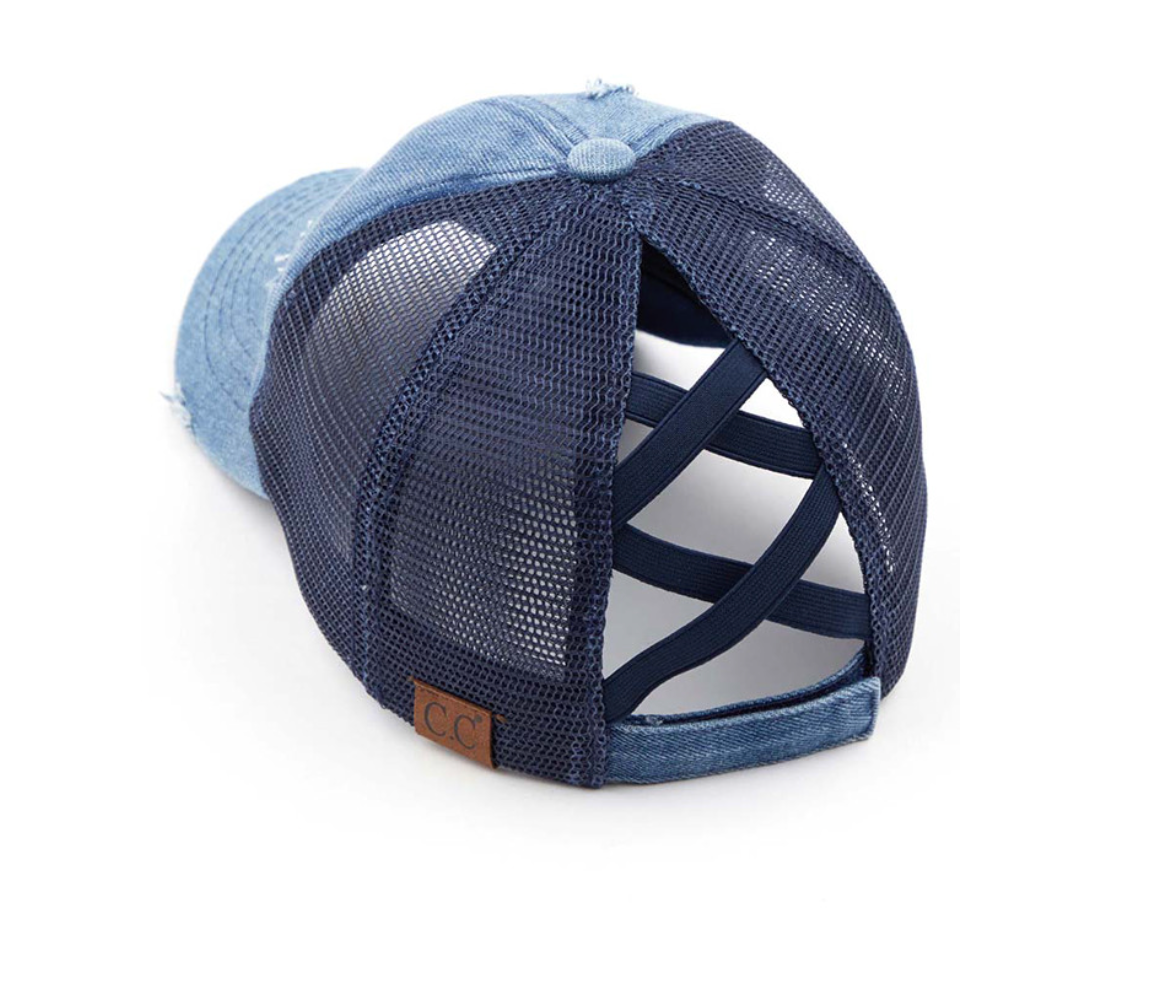 C.C® Multi-Level Criss Cross Ponytail Cap - Women's Baseball Hat for Braids & Buns