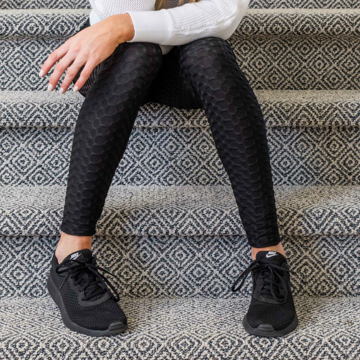 Women's High Waist Textured Sculpting Leggings - Smoothing Honeycomb Design