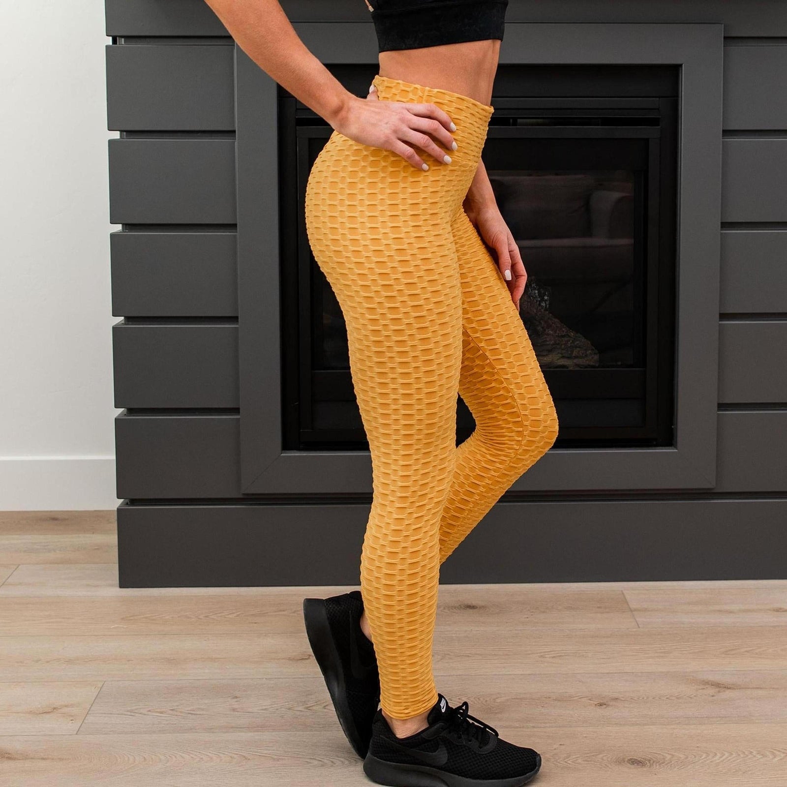 Women's High Waist Textured Sculpting Leggings - Smoothing Honeycomb Design