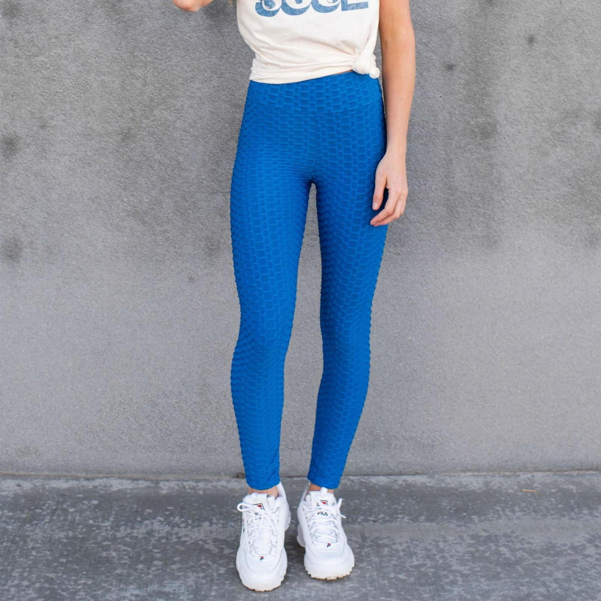 Women's High Waist Textured Sculpting Leggings - Smoothing Honeycomb Design