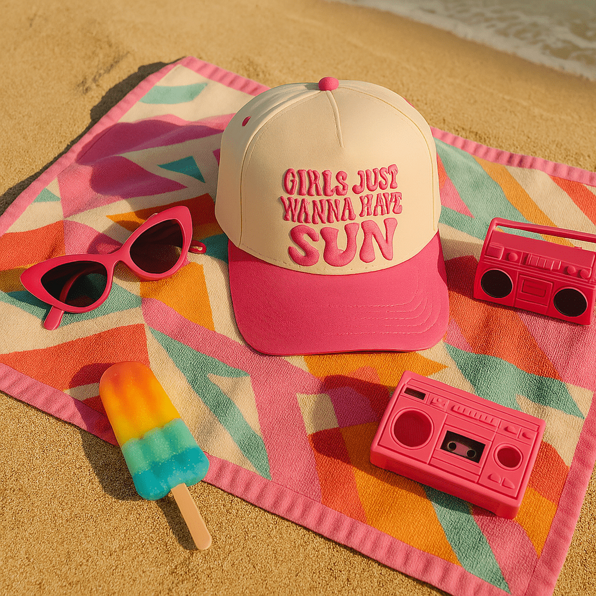 Truly Contagious Quality Embroidered Trucker Cap - Truly Contagious Girls Just Wanna Have Sun