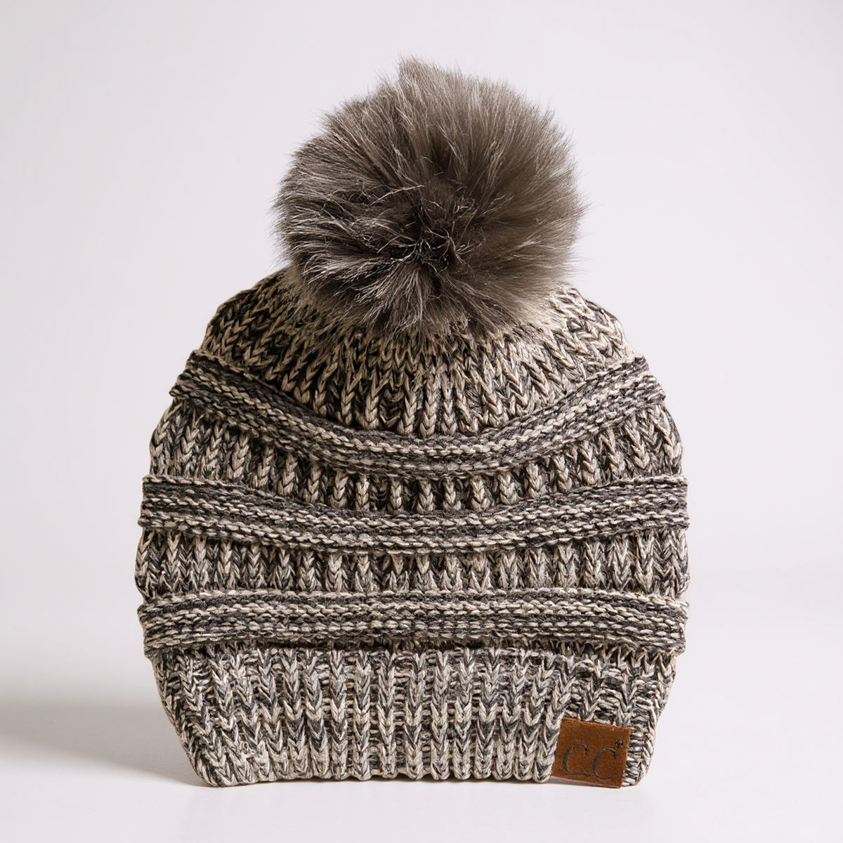 CC Trending 4-Tone Beanie w/ Tan Pom