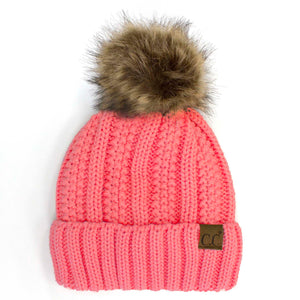 CC Bold Faux Fur Accented Beanie | Adult and Kid Sizing