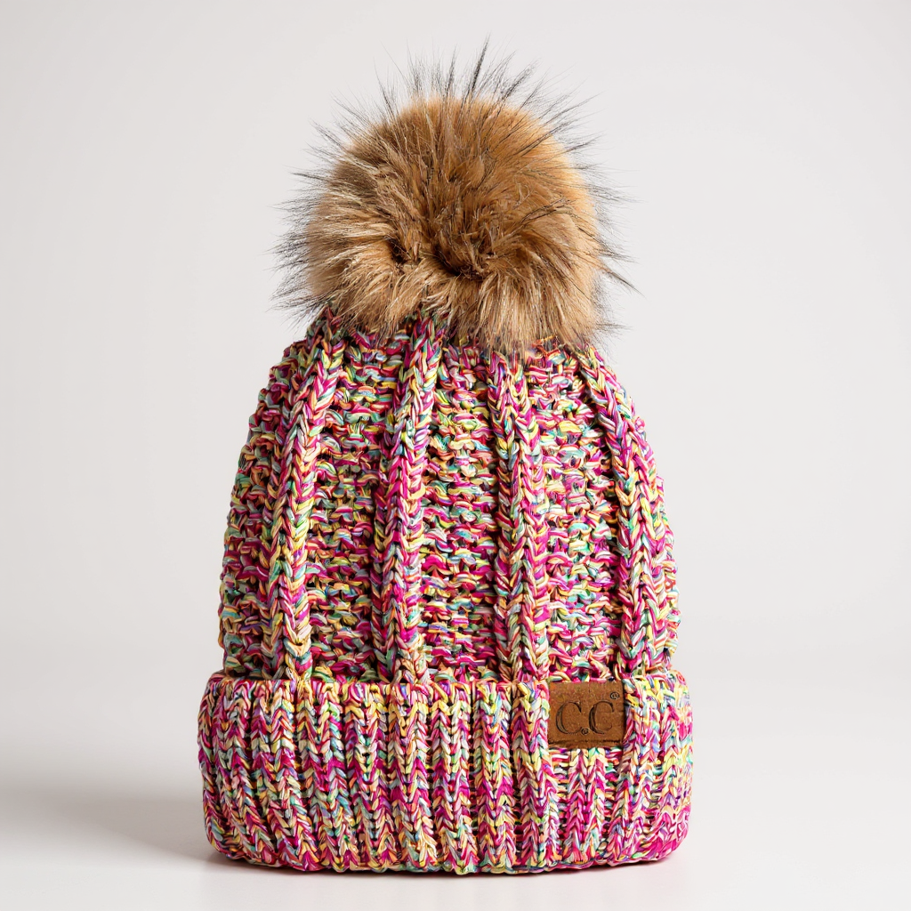 CC Multi-Color Faux Fur Pom Beanie