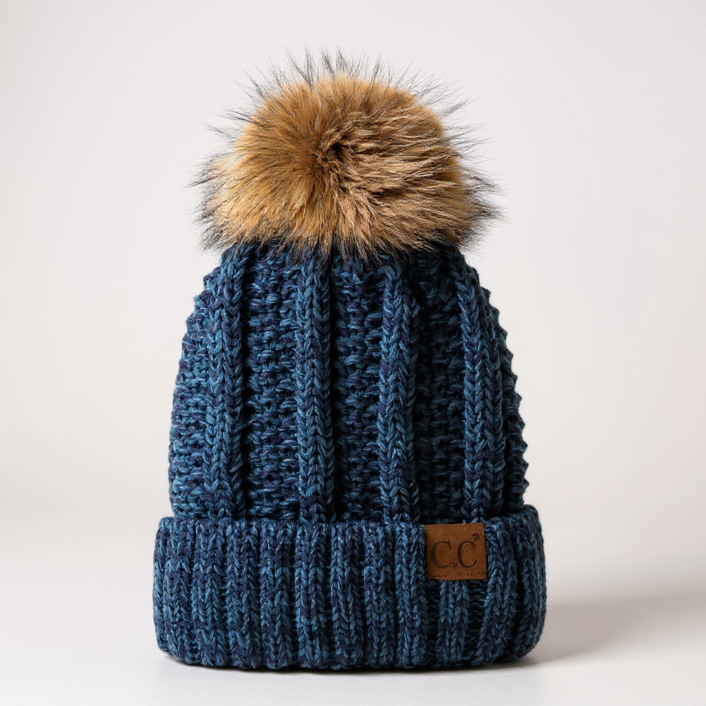 CC Multi-Color Faux Fur Pom Beanie