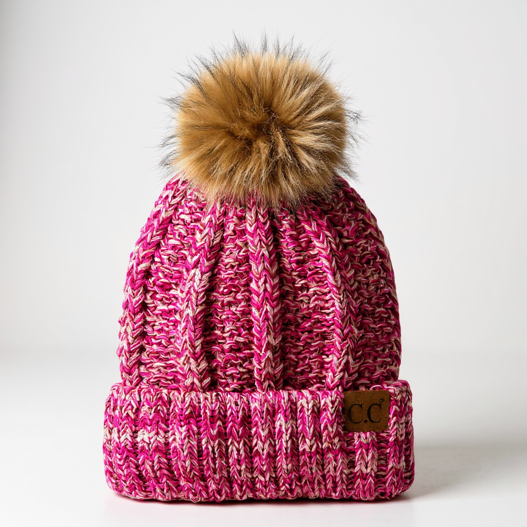 CC Multi-Color Faux Fur Pom Beanie
