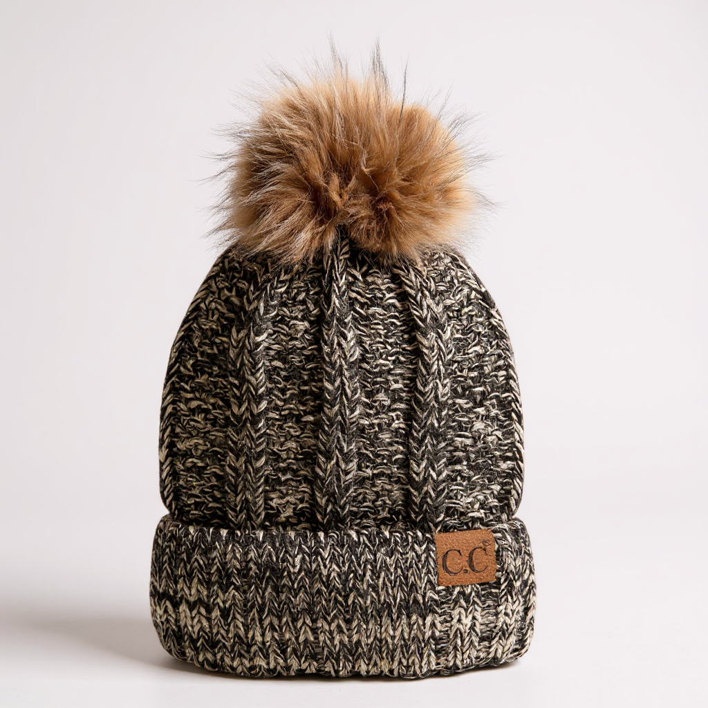 CC Multi-Color Faux Fur Pom Beanie