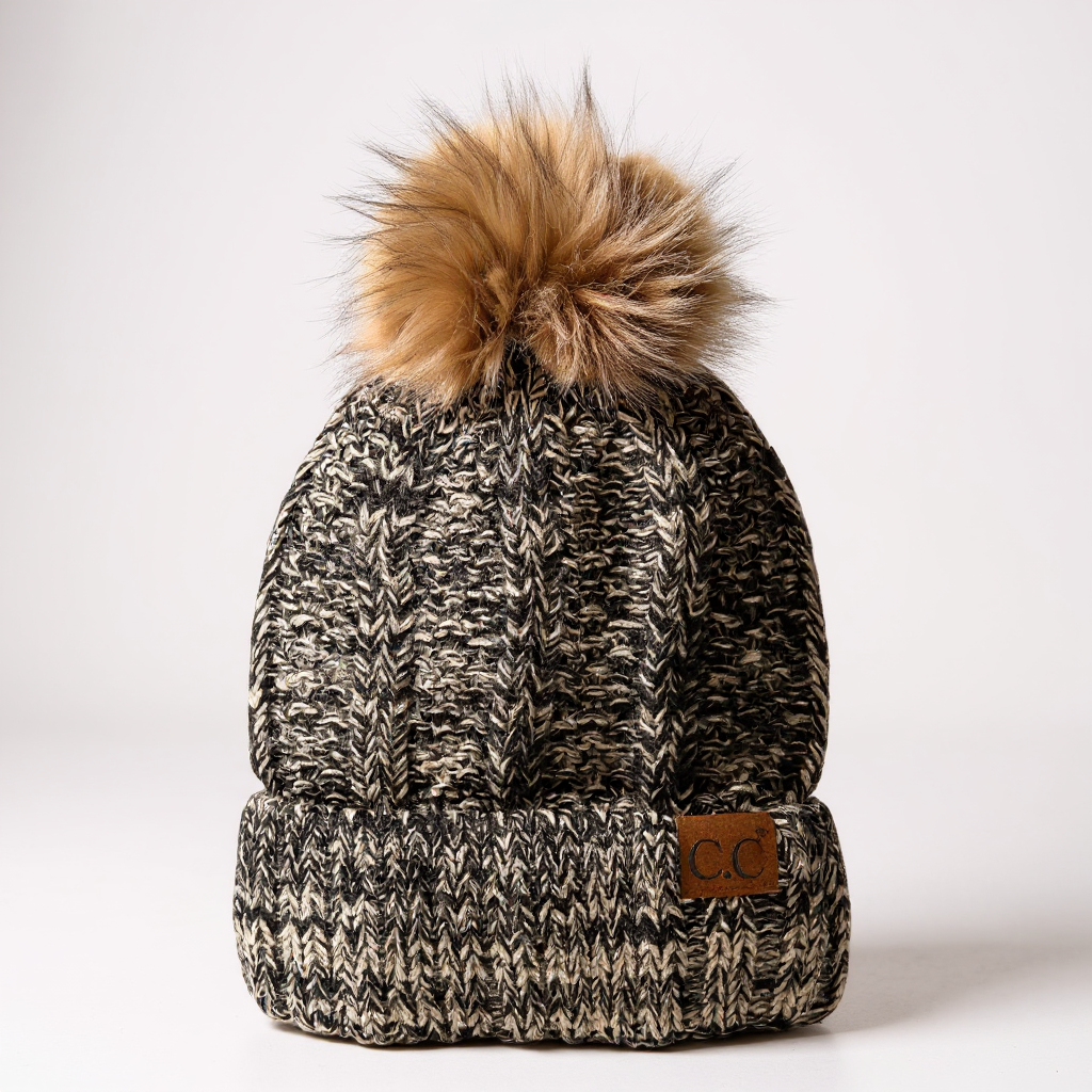 CC Multi-Color Faux Fur Pom Beanie