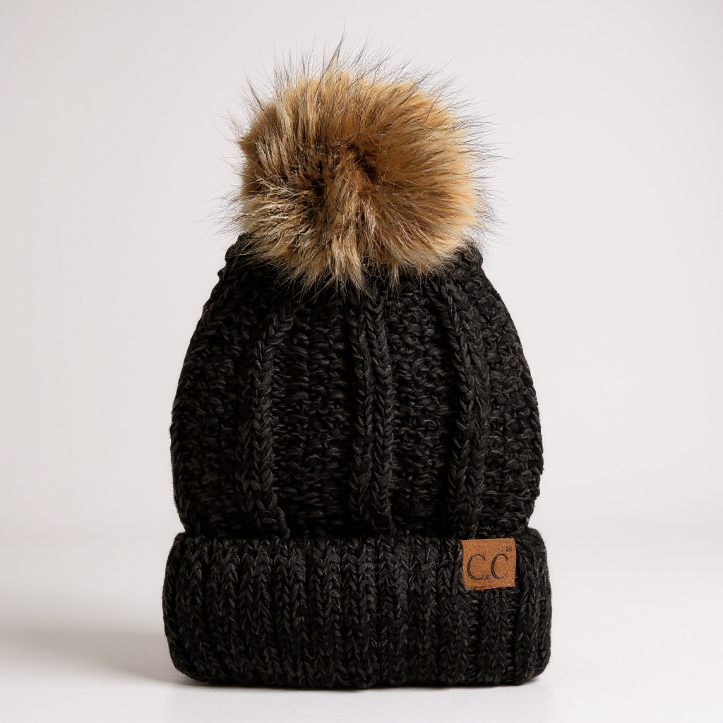 CC Multi-Color Faux Fur Pom Beanie