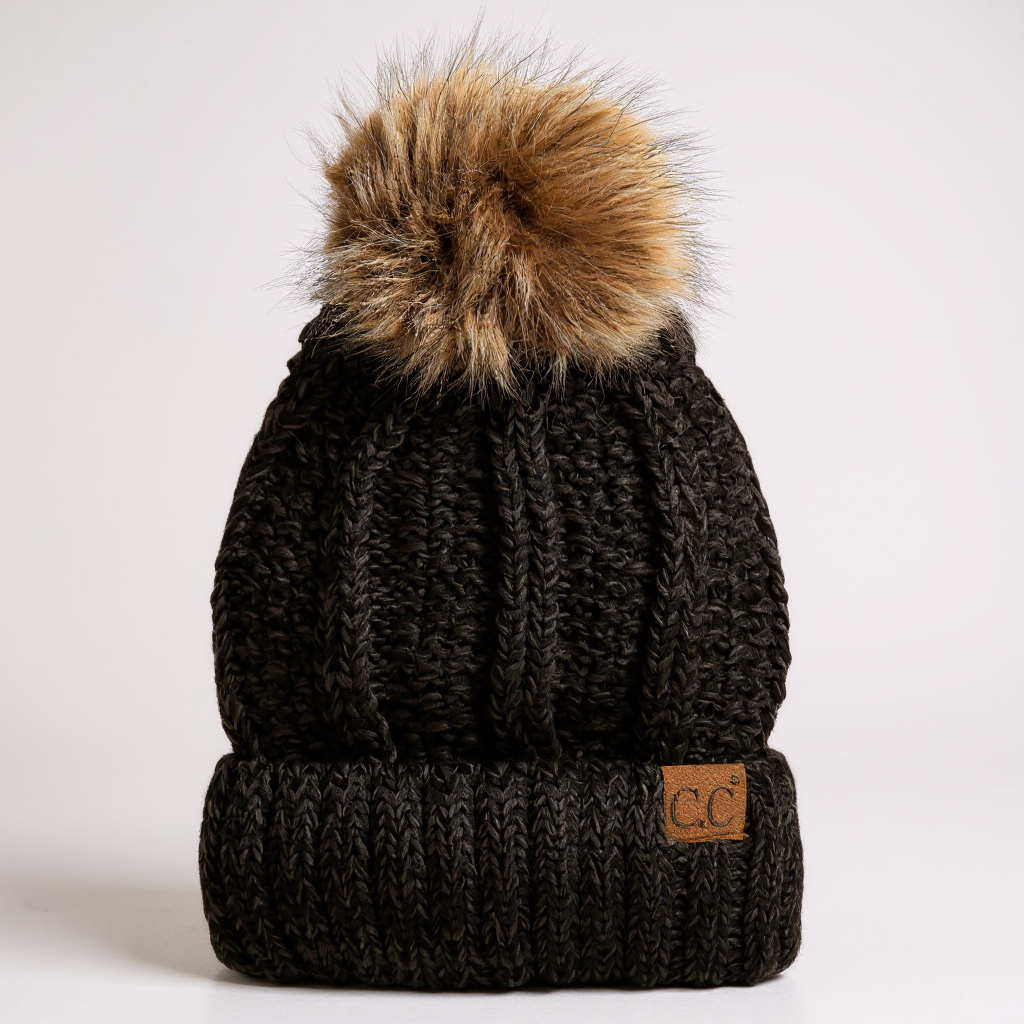 CC Multi-Color Faux Fur Pom Beanie