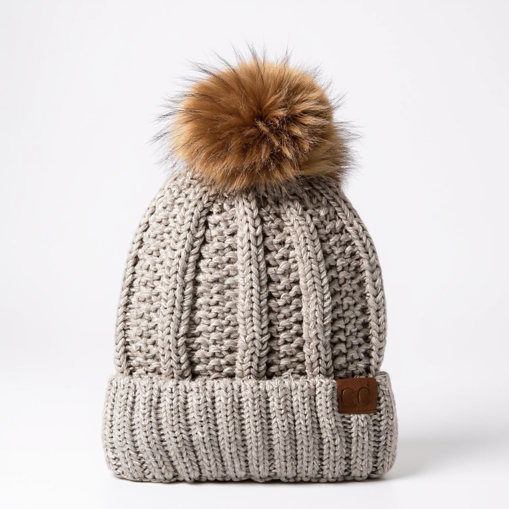 CC Multi-Color Faux Fur Pom Beanie