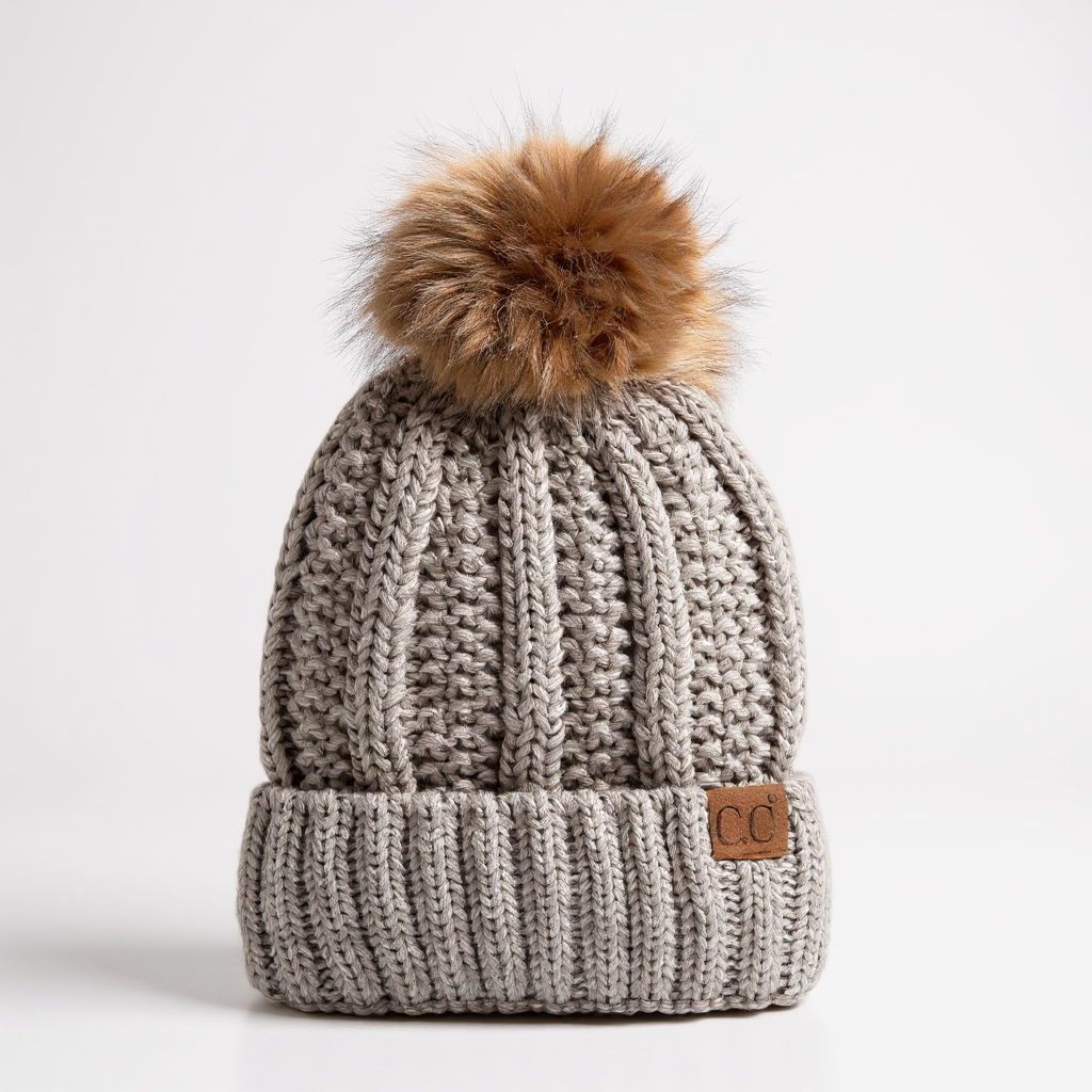 CC Multi-Color Faux Fur Pom Beanie