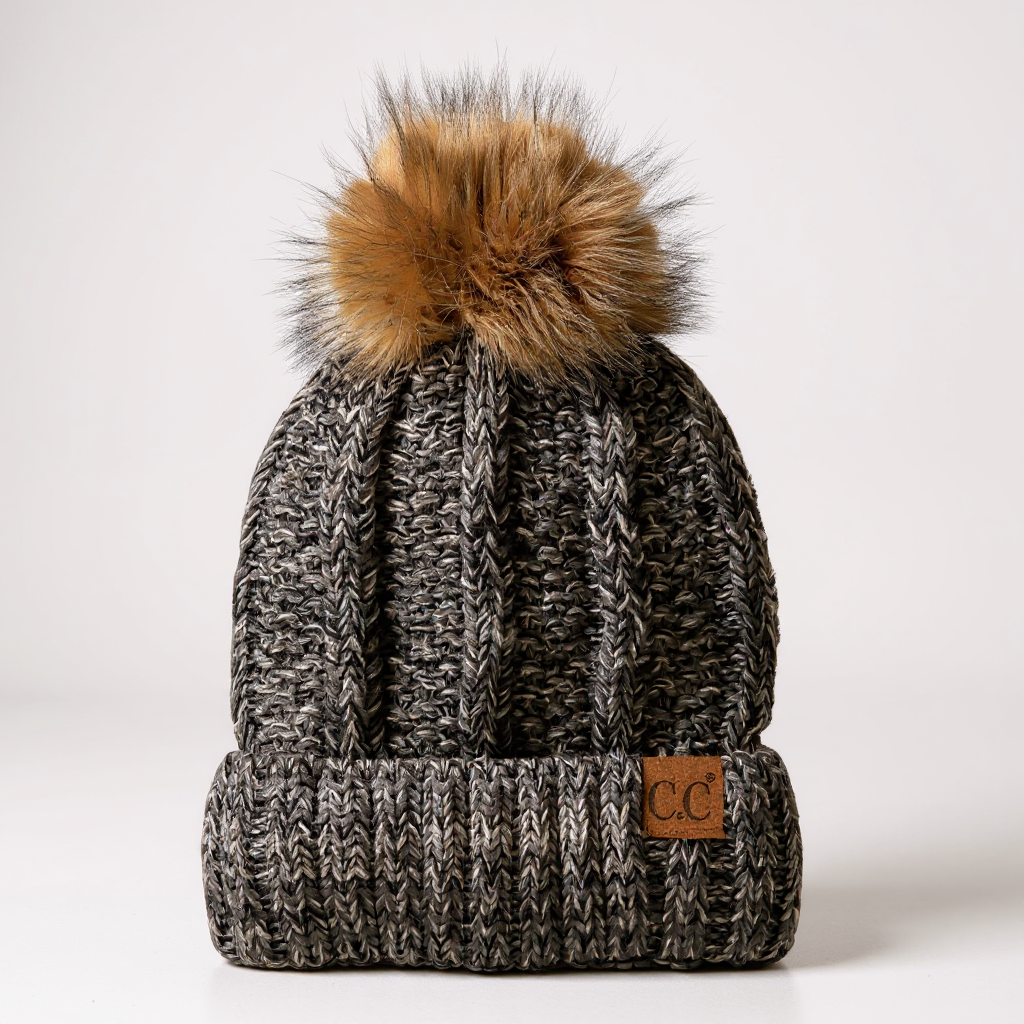 CC Multi-Color Faux Fur Pom Beanie
