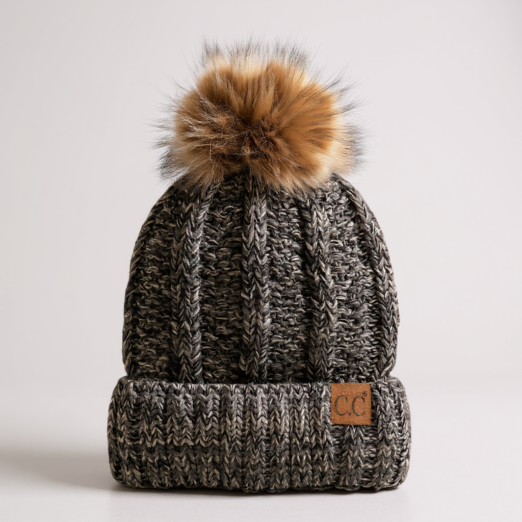 CC Multi-Color Faux Fur Pom Beanie