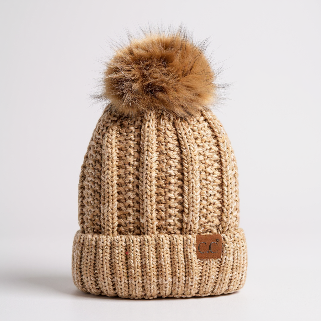 CC Multi-Color Faux Fur Pom Beanie