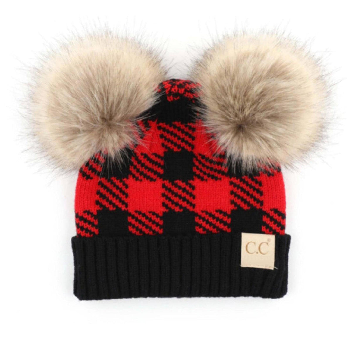 CC Baby and Kids Buffalo Plaid Double Pom Beanies Hats - Truly Contagious