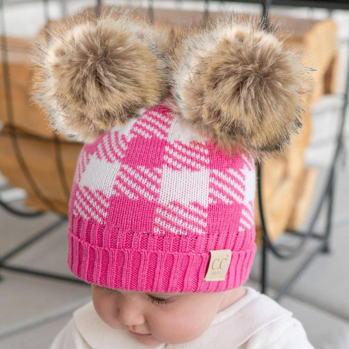 CC Baby and Kids Buffalo Plaid Double Pom Beanies Hats - Truly Contagious