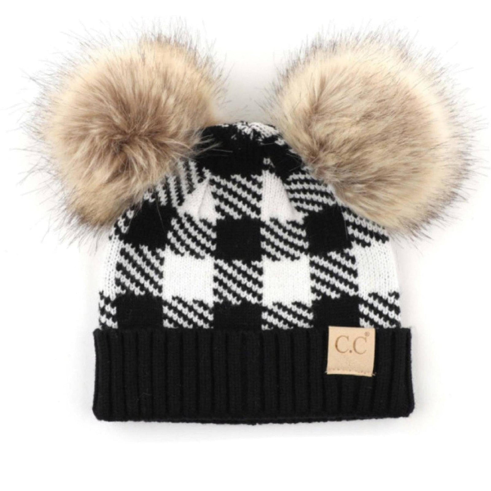 CC Baby and Kids Buffalo Plaid Double Pom Beanies Hats - Truly Contagious