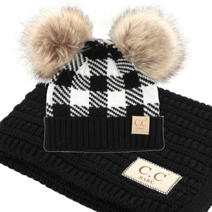 CC Baby and Kids Gift Set - Buffalo Plaid Double Pom Beanie and Blanket - Newborn to 12 Months - Truly Contagious