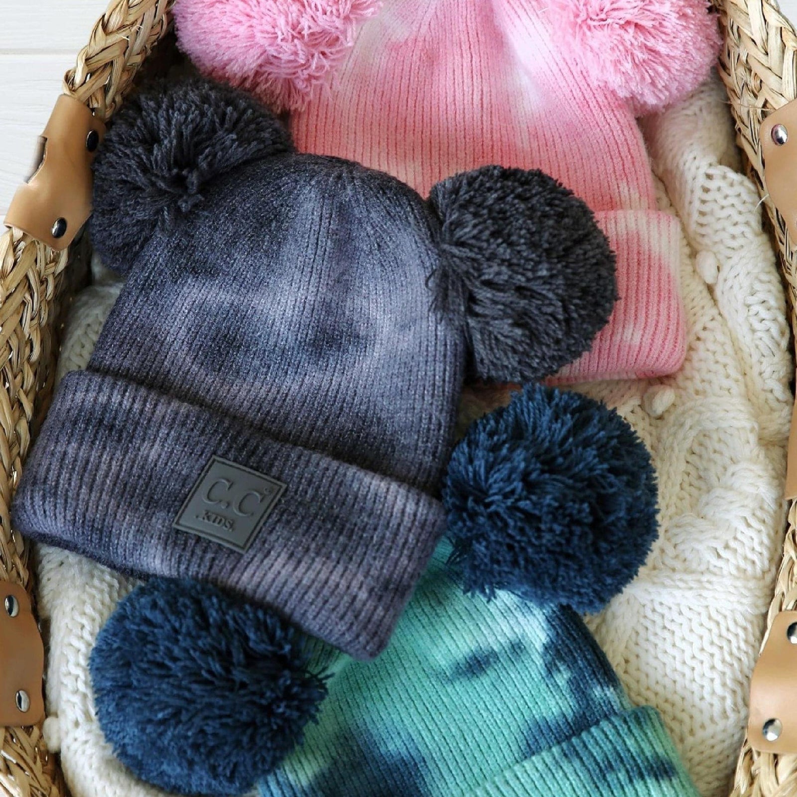 CC Baby and Kids Pom Pom Tie - Dye Beanies Hats - Truly Contagious