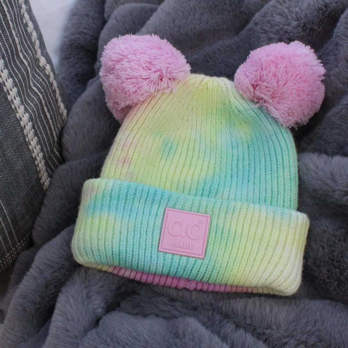 CC Baby and Kids Pom Pom Tie - Dye Beanies Hats - Truly Contagious