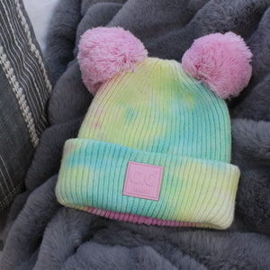 CC Baby and Kids Pom Pom Tie - Dye Beanies Hats - Truly Contagious