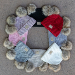 CC Baby Double Pom Criss - Cross Pattern Beanie - Truly Contagious