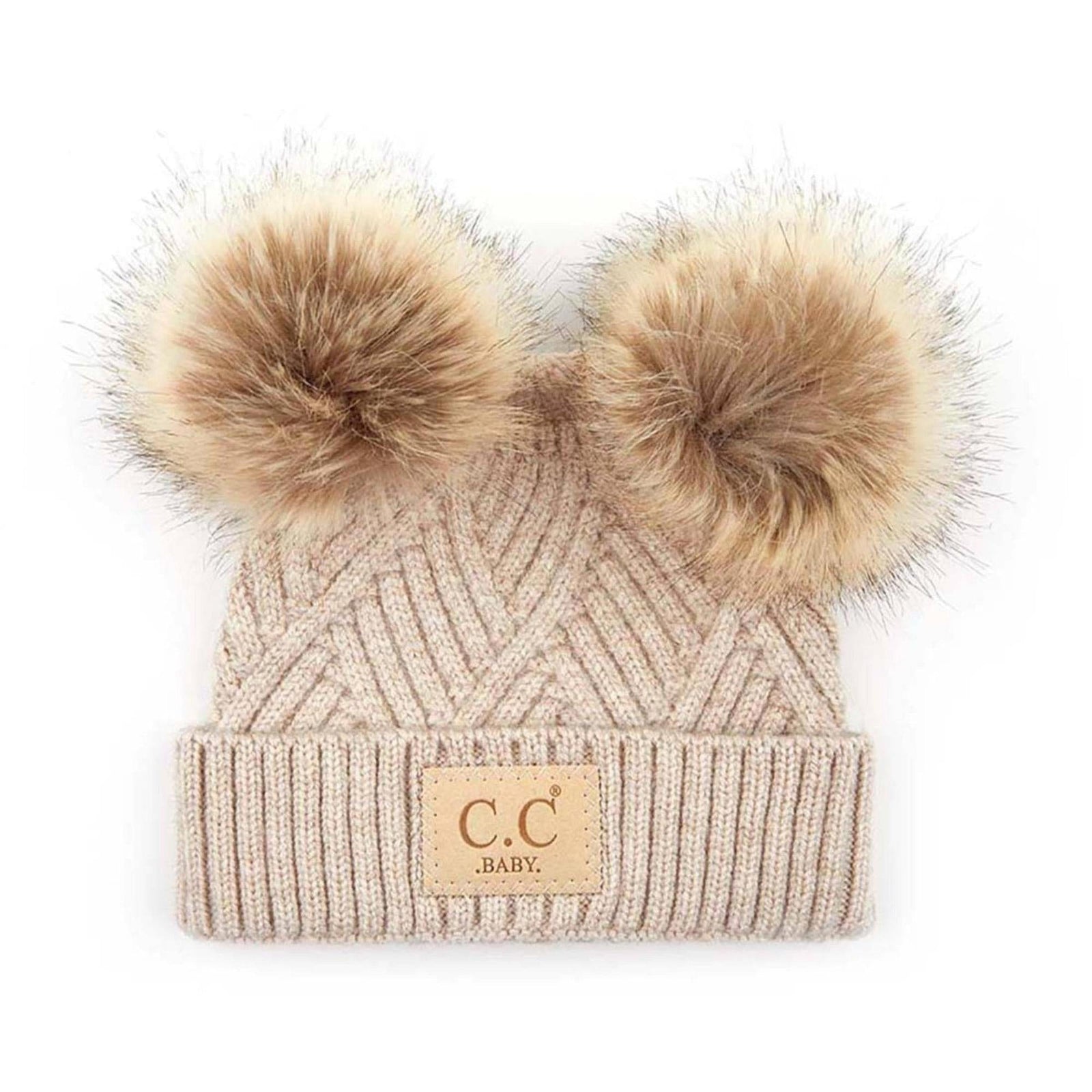 CC Baby Double Pom Criss - Cross Pattern Beanie - Truly Contagious