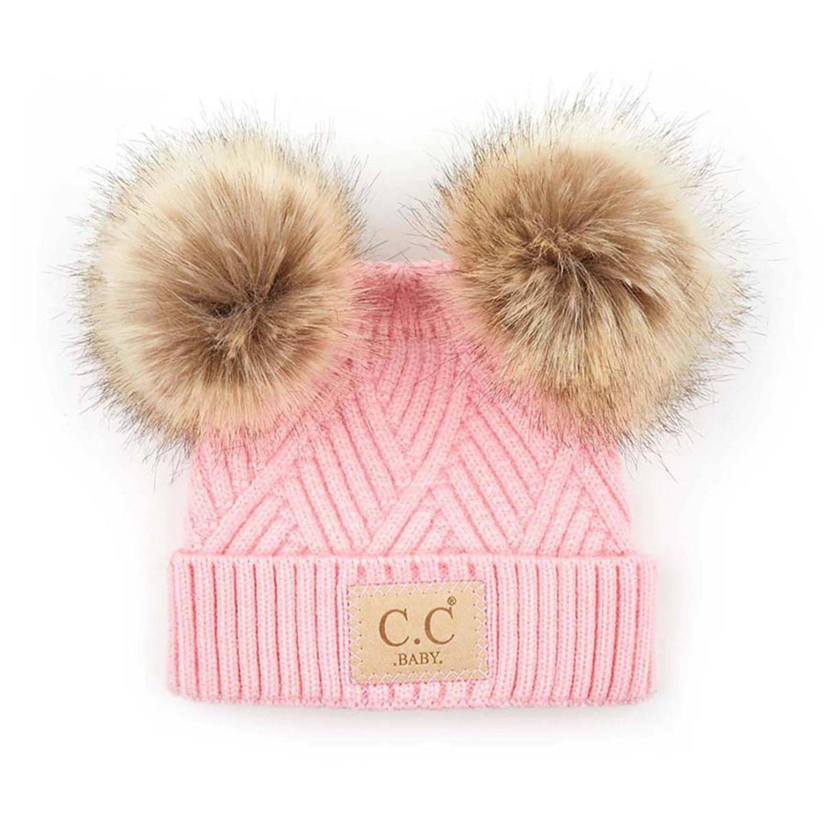 CC Baby Double Pom Criss - Cross Pattern Beanie - Truly Contagious