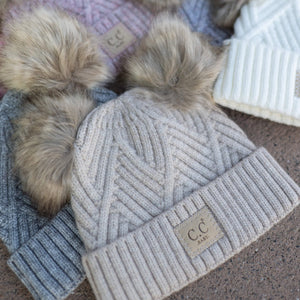 CC Baby Double Pom Criss - Cross Pattern Beanie - Truly Contagious