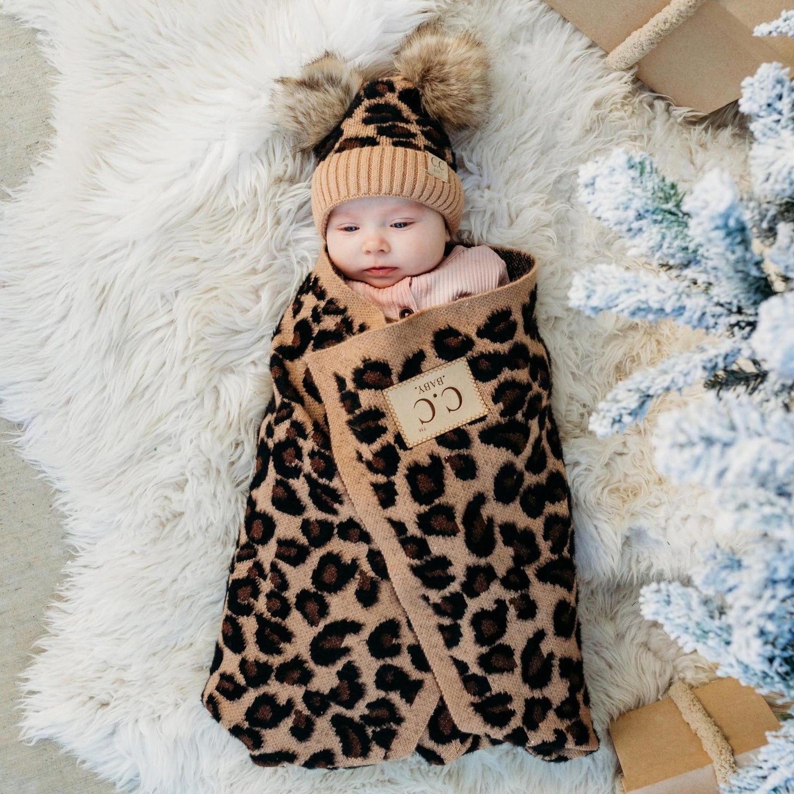 CC Baby Leopard Gift Set, Blanket and Double Pom, Newborn to 12 Months, 1 - 5 Years - Truly Contagious