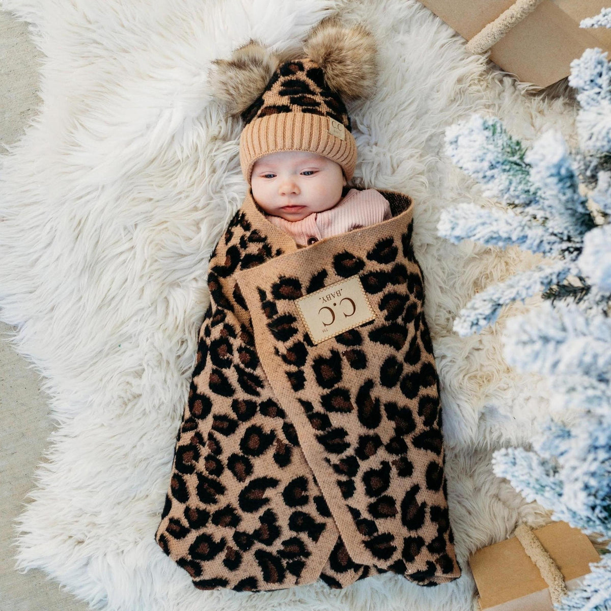CC Baby Leopard Gift Set, Blanket and Double Pom, Newborn to 12 Months, 1 - 5 Years - Truly Contagious