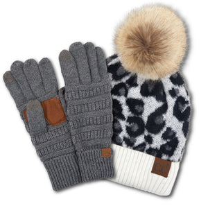 CC Beanie Leopard Hat and Coordinating Glove or Mitten Set - Truly Contagious