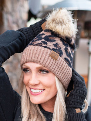 CC Beanie Leopard Hat and Coordinating Glove or Mitten Set - Truly Contagious