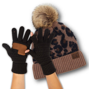 CC Beanie Leopard Hat and Coordinating Glove or Mitten Set - Truly Contagious